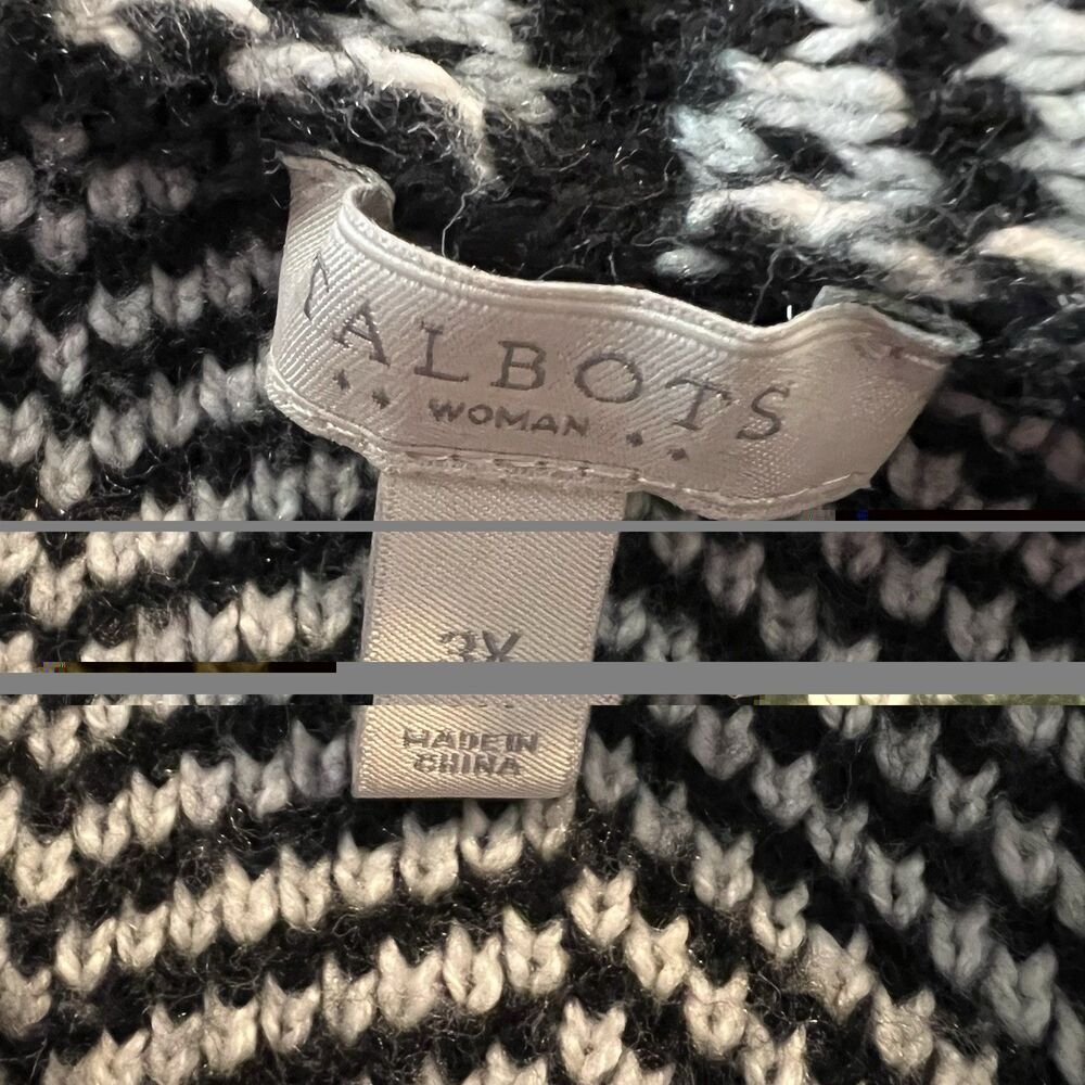 Talbots Women’s Cardigan 3X Chevron Knit Open Front Sweater Black White - Picture 4 of 5
